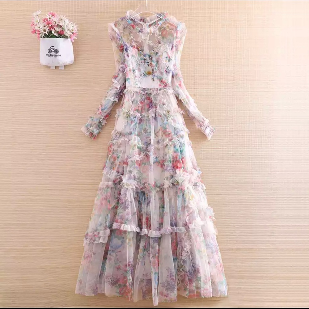 Tule pink floral gown